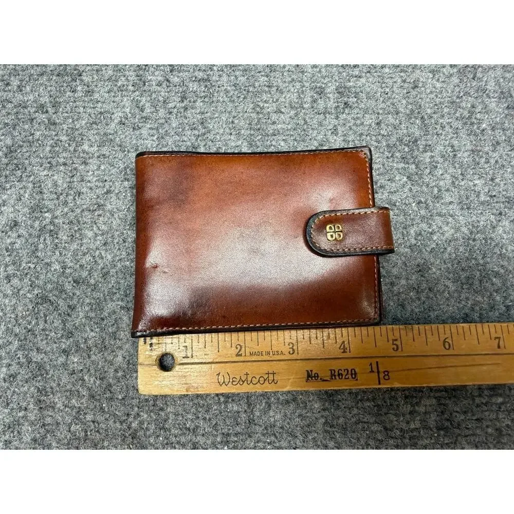 Bosca Brown Leather Bifold Wallet Coin Pocket Frame Clasp Pre-Owned